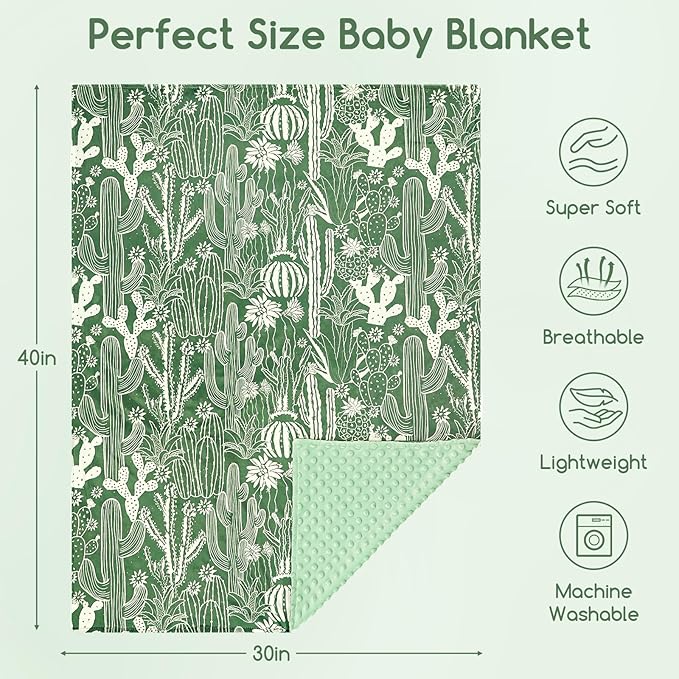 Baby Blankets for Girls, Toddler Newborn Blanket Double Layer with Dotted Backing Crib Receiving Blanket for Toddler Nursery Bed Blanket, Cactus, 30x40 Inches