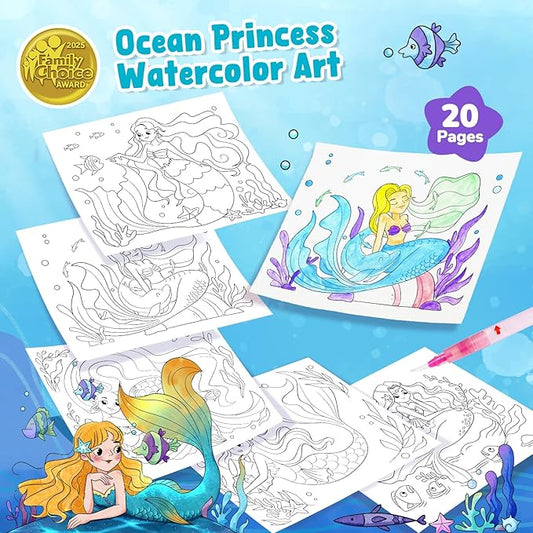 JoyCat Paint with Water Coloring Books for Toddlers, Watercolor Painting Sets for Kids Ages 3-5 4-8, Arts and Crafts Drawing Activities Toy Birthday Gift for Boys Girls (Ocean Princess)