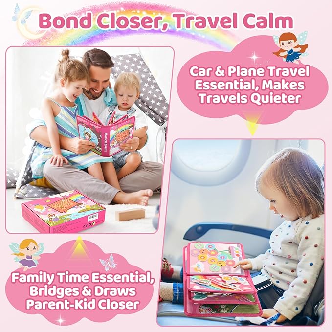 22 in 1 Busy Book for Toddlers 1-3-Sprite Montessori Toy Busy Board for 1 Year Old with Fishing Game, Educational Sensory Quiet Toy, Airplane Car Travel Essentials Christmas Birthday Gift for Boy Girl