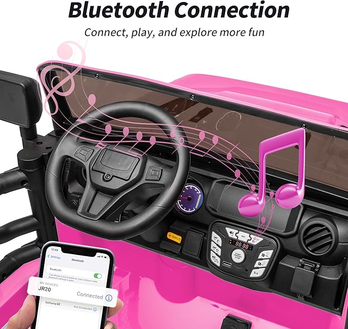 2 Seater Ride on Car Toy, 12V Electric Car for Kids 4-8 with Remote Control, Capacity 150 lb, LED Light - Hot Pink