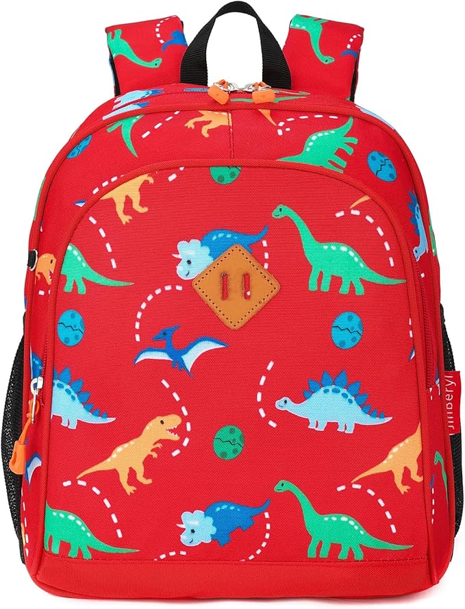 JinBeryl Toddler Backpack for Boys or Girls, Little Kids Backpack for Preschool or Kindergarten (Dinosaur Red, Mini)