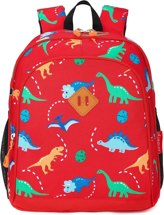JinBeryl Toddler Backpack for Boys or Girls, Little Kids Backpack for Preschool or Kindergarten (Dinosaur Red, Mini)