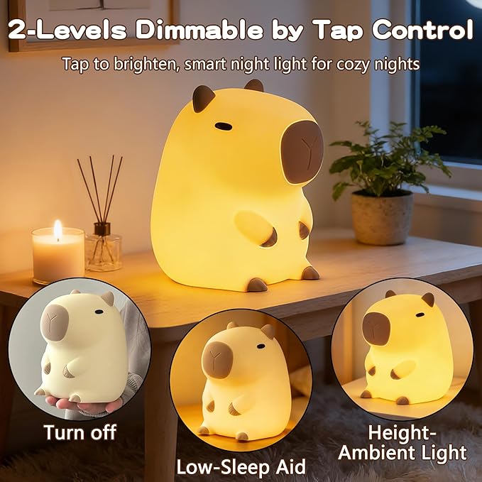 FAMIDUO Capybara Night Light for Kids - Safe Squishy Silicone Nursery Light with Timer,Dimmable & Rechargeable Touch Bedside Lamp, Cute Capybara Gift for Boys Girls Toddlers, Baby & Kids Room Decor
