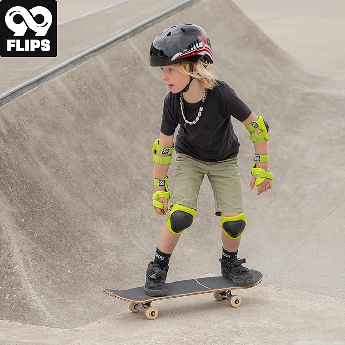 99FLIPS Knee Pads for Kids 3-12 Years - 6pcs Complete Set Certified by TÜV Rheinland - Knee Pads Elbow Pads and Wrist Guards for Kids and Toddler - Skateboard Roller Skates Scooter