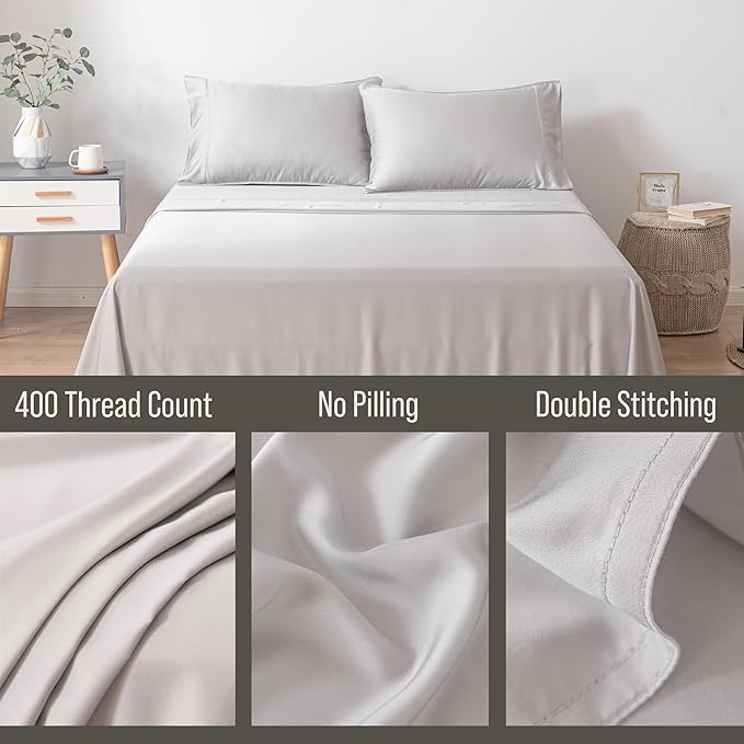 Bella Coterie Luxury Bamboo Viscose King Size Flat Sheet | 100% Organically Grown | Ultra Soft | Cooling for Hot Sleepers [Grey Mist]