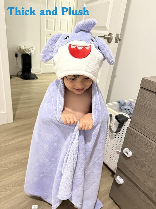 Hooded Toddler Towels with Animal Hood - 500GSM Ultra Soft & 6X Absorbent Baby Bath Towel, Large 28x55 Inch Coral Fleece Hooded Kids Towel for Boys Girls, Cape Blanket 2 Pack