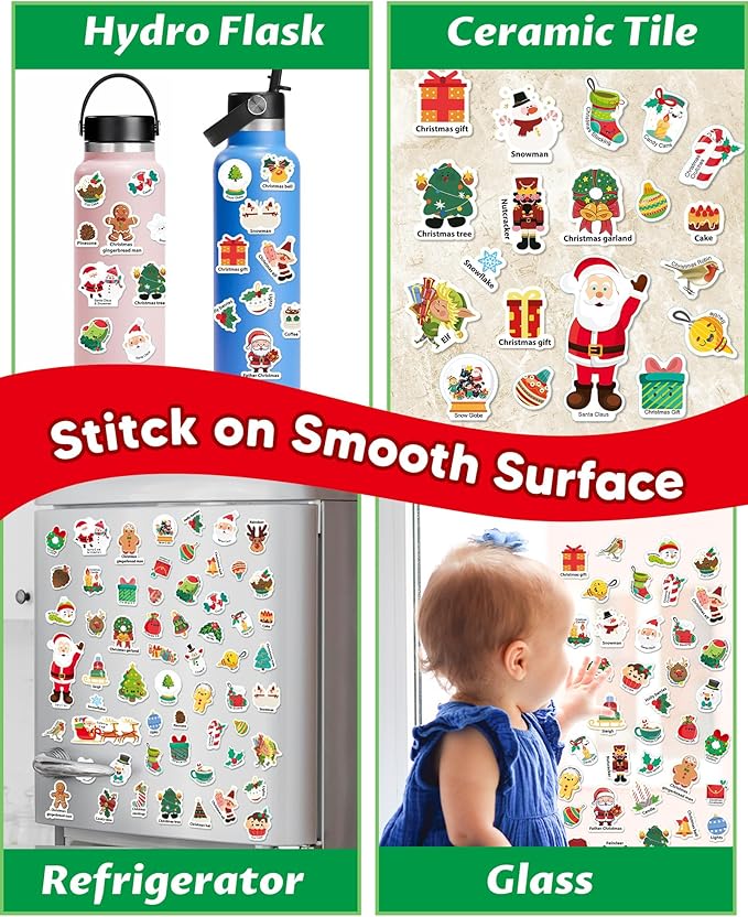 Walenced Reusable Sticker Book for Toddlers, Stickers for Kids, Toddler Sticker Book, Toddler Craft Activities, Toddler Travel Toys Ages 3 and Up Boy Girl Birthday Gifts - Christmas