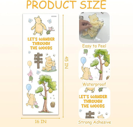 Winnie Wall Stickers for Kids, Winnie Character Stickers, The Pooh Inspirational Sticker, The Pooh Removable Sticker for Kids Baby Nursery Children Room Living Room Bedroom Playroom Wall Decoration