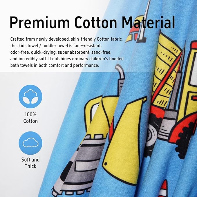 Thickened Hooded Towels for Kids Suitable Girls Boys Kids Bath Towels, 35"x60" Super Absorbent, Truck Cute Cartoon Toddler Towels Multi-Purpose for Beach, Pool and Bathroom