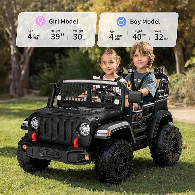 2 Seater Ride on Car Toy, 24V 4WD Electric Car for Kids 4-8 with Remote Control, 4x200W Motors, Capacity 110 lb - Black