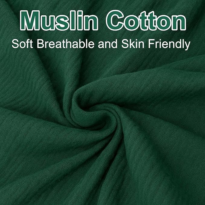 2 Pack Emerald Green Muslin Crib Sheets for Boys & Girl- Neutral Breathable Cotton Crib Mattress Sheets Fitted for Standard 28"x 52"- Nursery Décor No Slip Bed Sheets