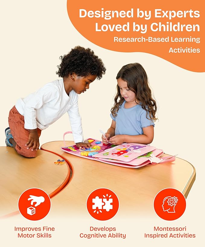 KEPLR Toddler Busy Board Montessori Toys for Toddlers 1-3 Year Old Educational Activity Book Board Sensory Travel Toys Ages 2-4 Preschool Learning Fine Motor Skills Toy Quiet Book Gift for Kids