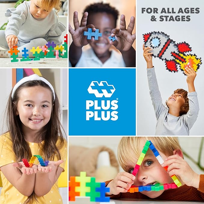 PLUS PLUS 70 Piece Interlocking Building Blocks for Kids, Open Ended Connecting Toys, Stem Bin Classroom Mini Manipulatives - Birthday Mix Play Tube