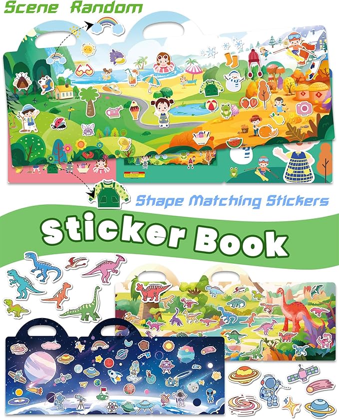 Walenced Reusable Sticker Book for Toddlers, Stickers for Kids, Toddler Sticker Book, Toddler Craft Activities, Toddler Travel Toys Ages 3 and Up Boy Girl Birthday Gifts