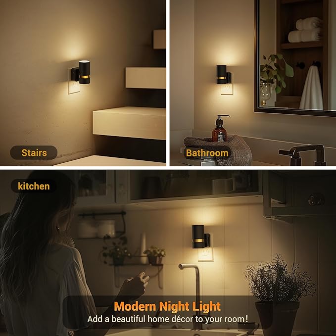 JandCase Night Lights Plug into Wall, Automatic Night Light with Dusk to Dawn, 2 Pack 0-100LM Dimmable Plug in LED Nightlight 3000K Soft Warm for Bedroom, Hallway, Stairs