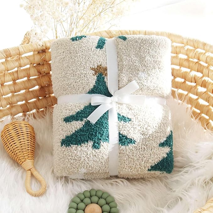 LifeTree Cozy Plush Baby Blanket - Soft Fuzzy Swaddle & Receiving Blanket for Toddler Nursery, Crib, Stroller, Warm & Lightweight for Girls and Boys, 31x40 Inches, PineTree Pattern