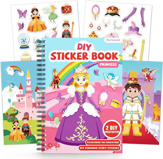 Princess Reusable Sticker Book for Toddlers, DIY Princess Accessories Fun Jelly Stickers, Washable Puffy Stickers for Kids Toys, Airplane Road Trip Travel Activities Essentials for Kids 3 4 5 Years