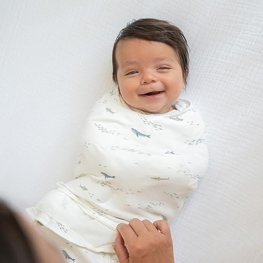 HALO 100% Cotton Sleepsack Swaddle, 3-Way Adjustable Wearable Blanket, TOG 1.5, Ocean Life, Small, 3-6 Months
