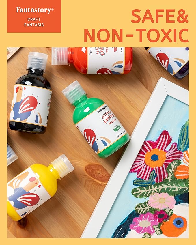 Fantastory Tempera Paint for Kids 12 Colors (8.4 oz Each) Washable Tempera Paint, Kids Poster Sponge Painting, Non-Toxic Finger Hand Bottles Gifts