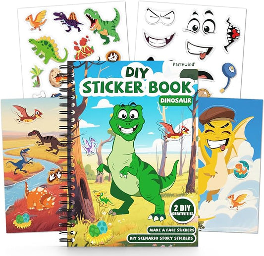 Dinosaur Reusable Sticker Book for Toddlers, DIY Make-a-face Animals Fun Jelly Stickers, Washable Puffy Stickers for Kids Toys, Airplane Road Trip Travel Activities Essentials for Kids 3 4 5 Years