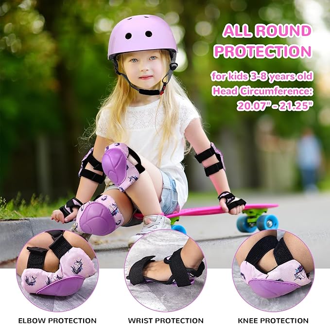 Kids Helmet with Knee Pads Elbow Pads and Wrist Guards,Child Protective Gear for Boys Girls Age 3-5-8 Years fit Roller Skates, Skateboarding, Scooter Bicycle Skate Scooter Skateboard