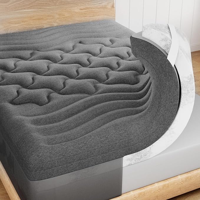 Dual Layer 4 Inch Bamboo Memory Foam Mattress Topper Full Size, 2 Inch Thick Soft Quilted Pillow Top Cover Plus 2 Inch Charcoal Gel Memory Foam Mattress Pad for Back Pain Relief