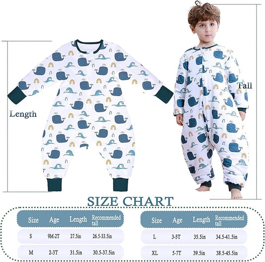 Toddler Sleep Sacks 2.5 TOG Winter Long Sleeve Sleep Sack with Legs 2-Way Zipper Baby Wearable Blanket