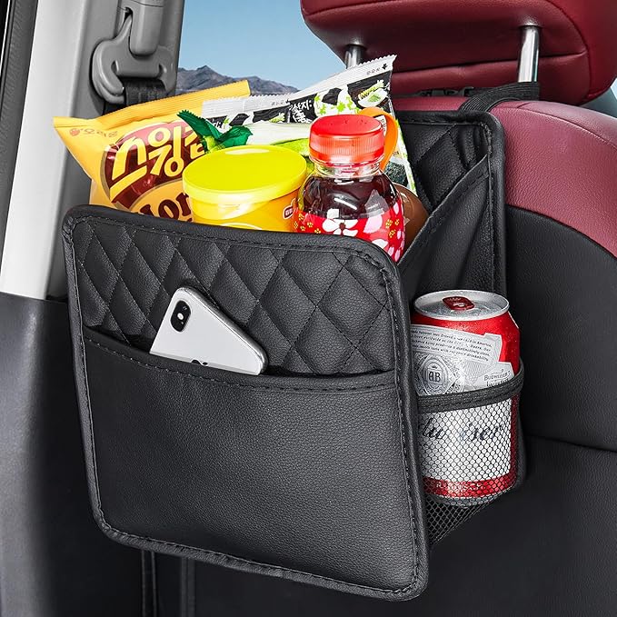 LXUNYI Car Organizer Back Seat, Waterproof Pu Leather Car Seat Storage Bag Foldable Universal Hanging Seatback Organizer for Kids & Adults Travel road Trip Essentials