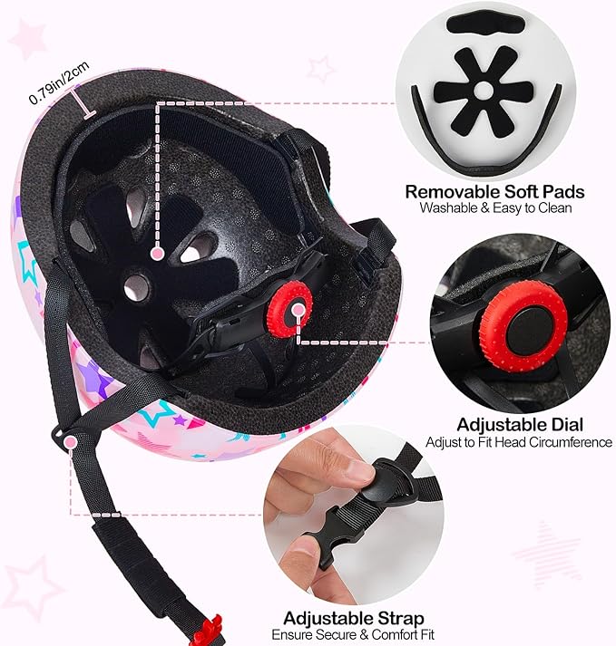 Kids Helmet, Bike Helmets for Kids 8-14 with Knee Pads and Elbow Pads Wrist Guards, Adjustable Youth Girls Bike Helmet with DIY Cat Ears Skateboard Helmet for Scooter Skating Cycling