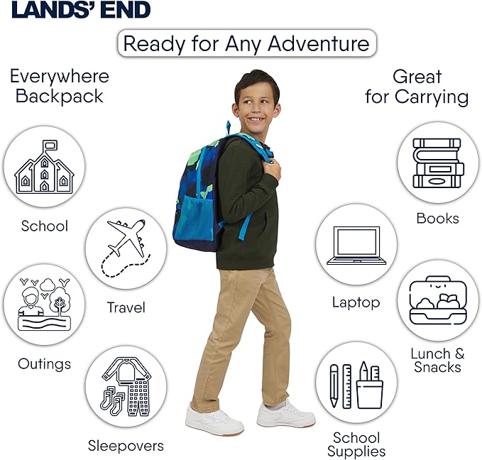 Lands' End Unisex Kids Medium ClassMate Lightweight Durable Elementary School Backpack, Nicci