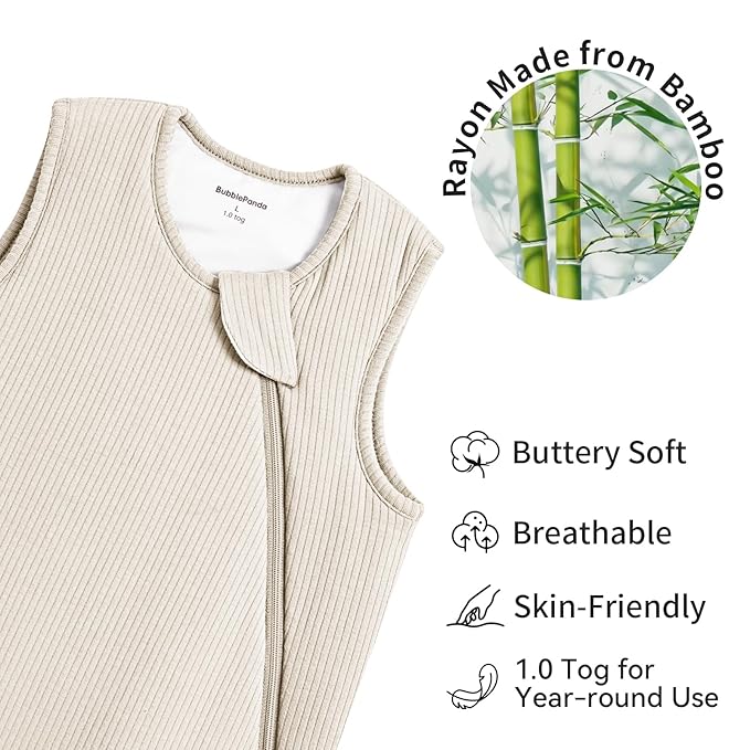 Rayon Made from Bamboo Sleep Sack 6-12 Months Supersoft Toddler Sleep Sack 1.0 Tog Breathable Baby Wearable Blanket with 2-Way Zipper Unisex Sleeping Bag for Babies
