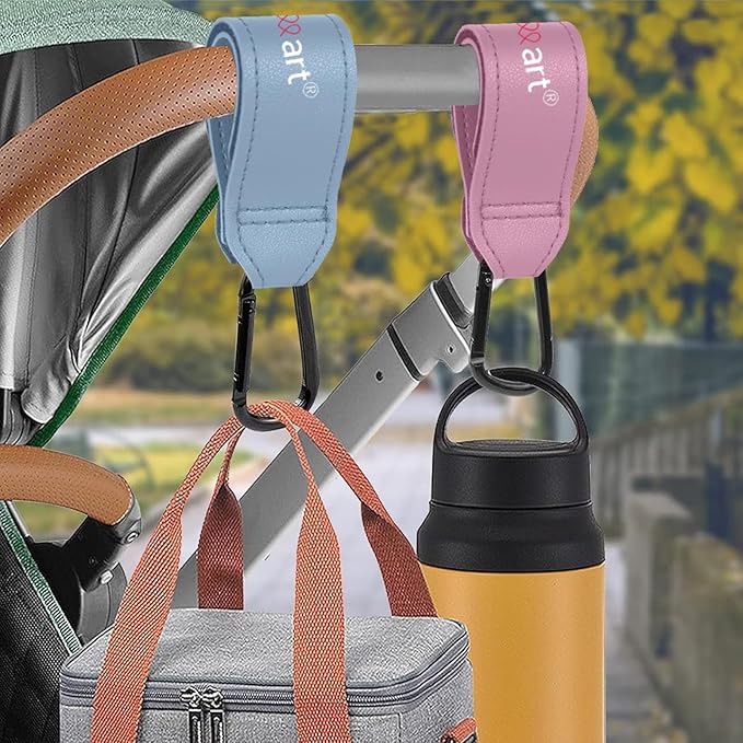 Baby Stroller Hooks, ZMyHeart Carabiner Clip, Adjustable Baby Stroller Clips Straps for Diaper Bag, 33LBS, Stroller Hook for Baby Cots,E-Scooter, Wheelchair Accessories,Gift for Mommy (4-Color Pack)