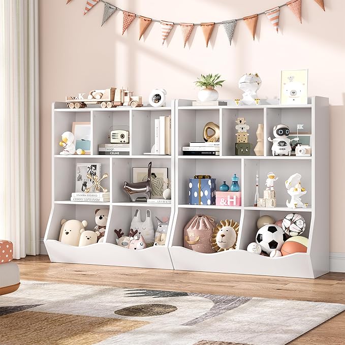 GarveeHome White Toy Storage Cabinet, Three-Tier Kids Bookshelf and Bookcase for Storage Books and Toys, Multi Shelf with Cubby Organizer for Bedroom and Playroom