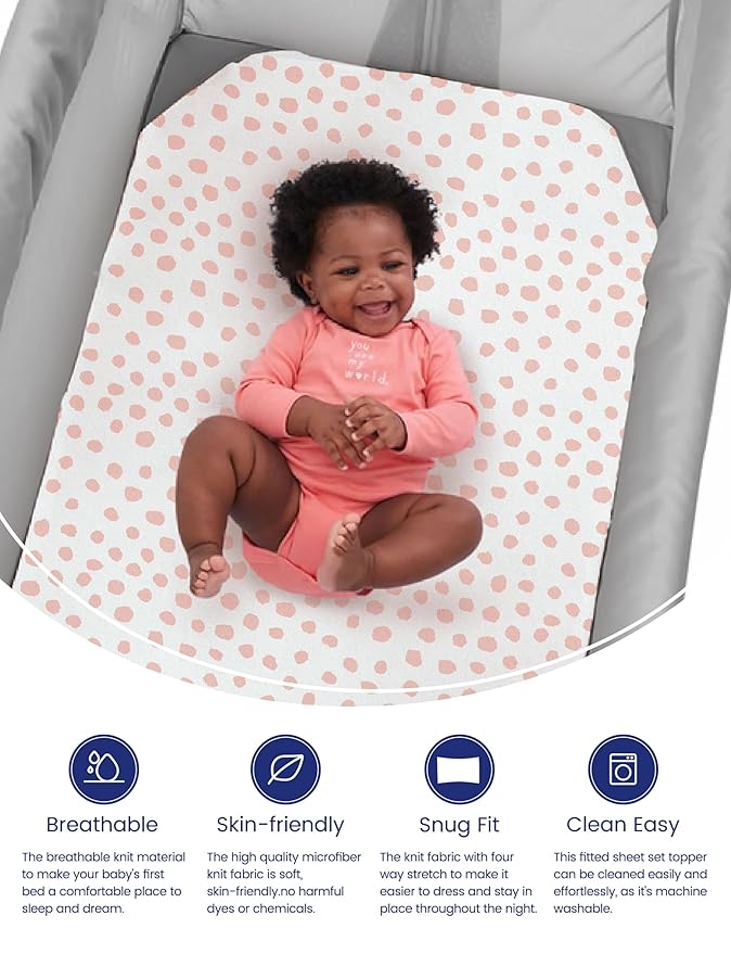 TotAha Premium Soft Pack n Play Sheets, Super Stretchy Jersey Knit Mini Crib Sheets Fitted, Silky Comfort Graco Pack and Play Mattress Sheets, 2 Pack