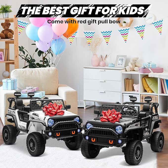 24V XL 2 Seater Ride On Toys for Big Kids, 4WD/2WD Switchable 800W Electric Truck w/20'' Wide Seat, Remote Control, 4-Wheeler Suspension, Xmas & Birthday Gift Ideas for Boys Girls, White