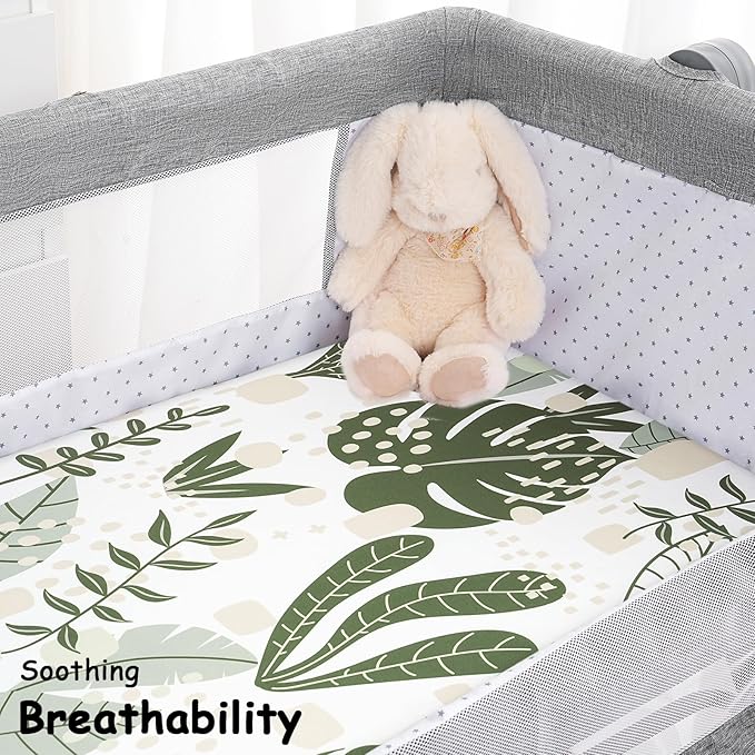 Yoofoss Bassinet Sheets for Baby,3-Pack Fitted Bassinet Sheets Set Compatible with Halo Bassinest Swivel Sleeper,Baby Delight,Angelbliss,Soft Breathable Bassinet Mattress Sheets(Green+Leaf)