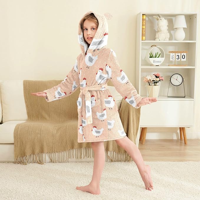 Toddler Baby Hooded Bathrobe for Boys Girls Soft Plush Bath Towel Robe with 2 Pockets for 2-12 Years