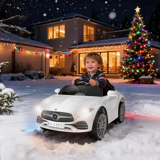 12V Kids Ride On Car with 2.4G Remote Control,Battery Powered Electric Car Ride On Vehicle Double Doors, 5 Point Safety Belt,LED Light (SC-White)