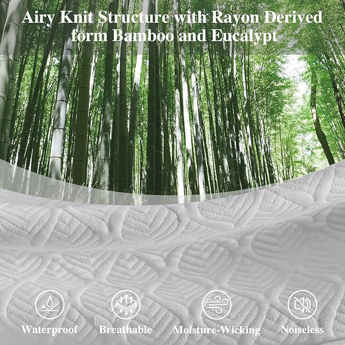 Twin XL Mattress Protector 2 Pack, Waterproof Mattress Pad Washable Rayon Mattress Cover Breathable Noiseless Bed Protector 3D Patterns 5" - 21'' Elastic Fitted Deep Pocket(Light Grey)