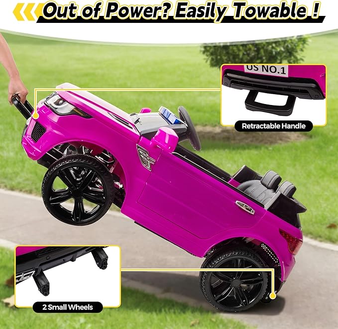 TOBBI Electric Cars for Kids Driving Remote Control Ride on Police Riding Car 4 Wheels Vehicles 12V Battery Cop Truck for Toddlers with Siren, Flashing Lights, Music, Pink