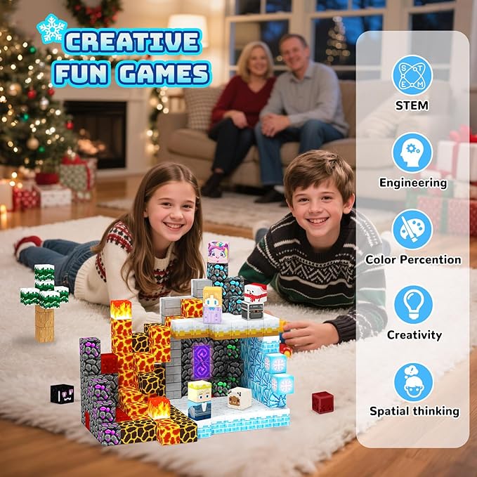 Winter Christmas Magnetic Blocks for Kids Ages 3-10 - Magnetic Building Tiles - STEM Educational Sensory Toys for Kids Ages 3-5 4-8, Holiday Birthday Gift for Girls & Boys