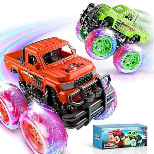 Monster Trucks Toys for Toddlers Boys: Light-up Wheels for Kids Age 2-4 Years Old,Toy Car for Kid Ages 3-5,Boy Cars to 3-6,Toy Truck for Toddler 1-3,Jam Birthday Gift for Children 1-3 (Red and Green)