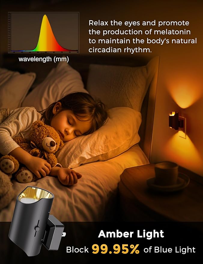 L LOHAS LED Night Lights - Amber & Yellow, Dimmable & Sensor, Soft Warm Light for Kids & Bedroom, 2 Pack