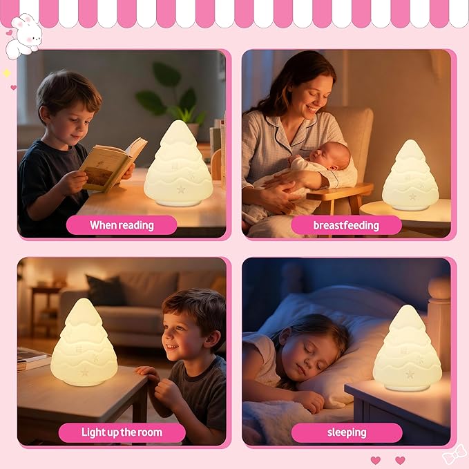 loatme Night Light for Kids, Rechargeable Dimmable Silicone LED Nightlight with 7 Colors, Baby Nursery Night Lamp, Touch Squishy Lamp, Cute Gifts for Girls, Boys, Toddler Room Decor, Christmas Tree