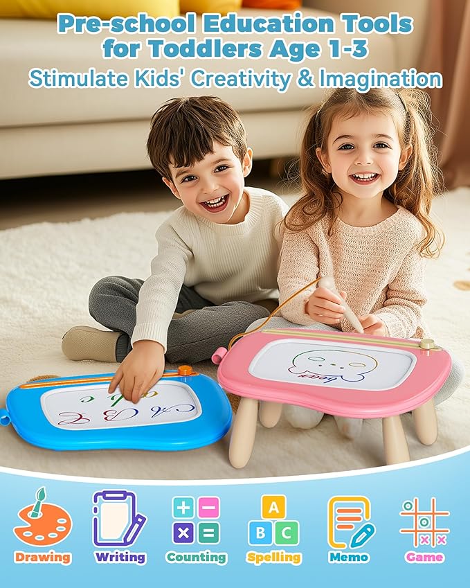 KOKODI Magnetic Drawing Board, Toddler Girl Toys for 1-2 Year Old, Large Doodle Board Pad Learning and Educational Toys for 1 2 3 Year Old Baby Kids Birthday Gifts(Blue)