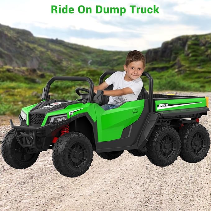 24V 2 Seater Ride on Dump Truck with Remote Control for Big Kids, 4WD 6 Wheels Ride on Car w/Music Player & LED Lights, Ride Toy Gift for Kid