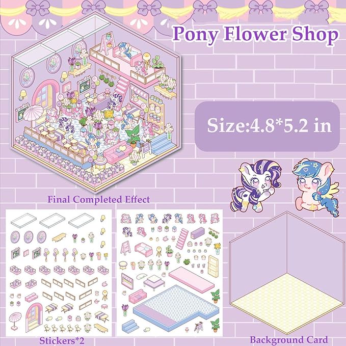 DIY 3D House Sticker, 6 Sets of Sticker Make Your Own Mini Shop Scenes Stickers for Kids Kawaii Cartoon Scene Stickers for Adult Relief Stress, Holiday & Christmas Fun