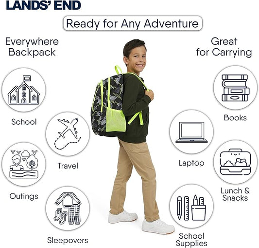 Lands' End Unisex Kids Large ClassMate Lightweight Durable Elementary School Backpack, Black Highlight
