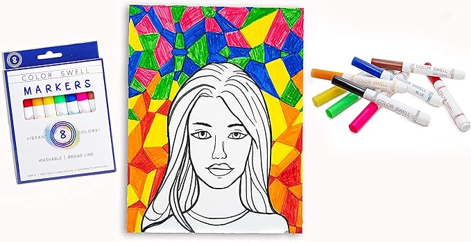 Color Swell Washable Markers 2 Pack of 8 Vibrant Colors Each for Teachers, Kids, Classrooms, Families, All Ages