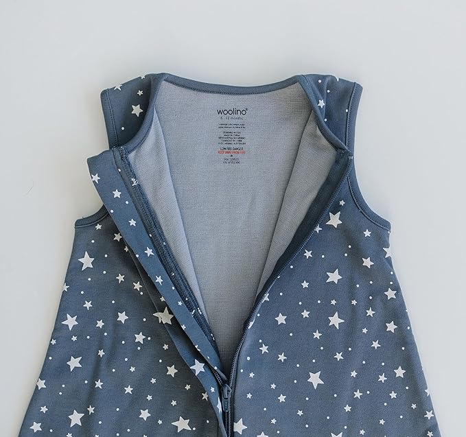 Woolino 4 Season Baby Sleep Bag or Sack with Feet, Australian Merino Wool and Organic Cotton, Toddler Sleeping Bag, 18-36m, Star Gray